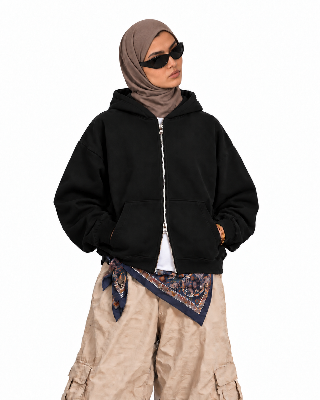 Boxy Oversized Zip-Up Hoodie in Black