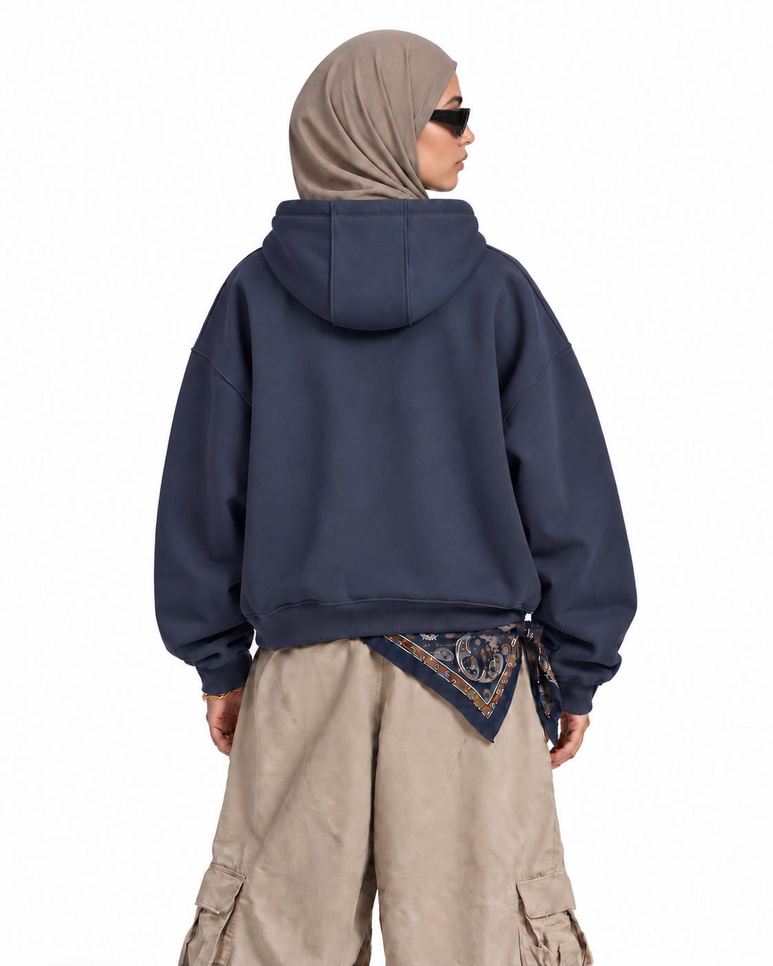 Boxy Oversized Zip-Up Hoodie in Dark Navy