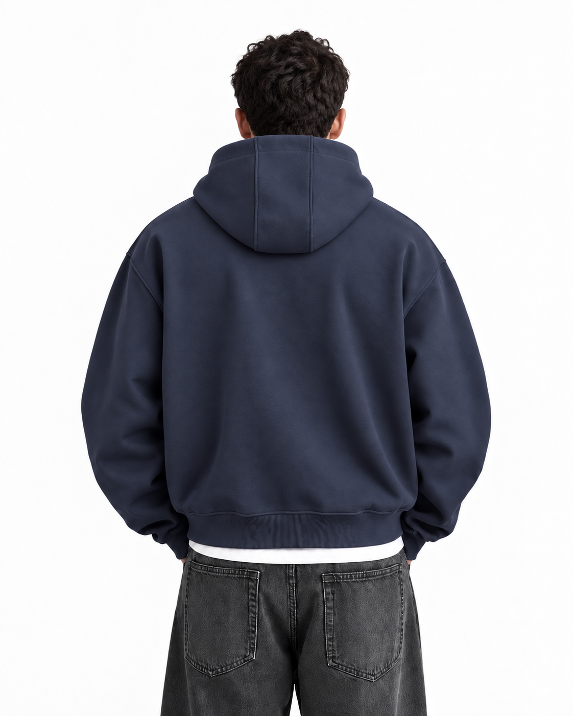 Boxy Oversized Zip-Up Hoodie in Dark Navy
