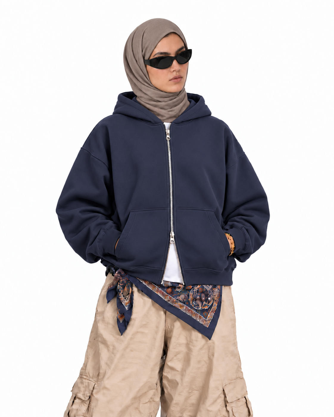 Boxy Oversized Zip-Up Hoodie in Dark Navy