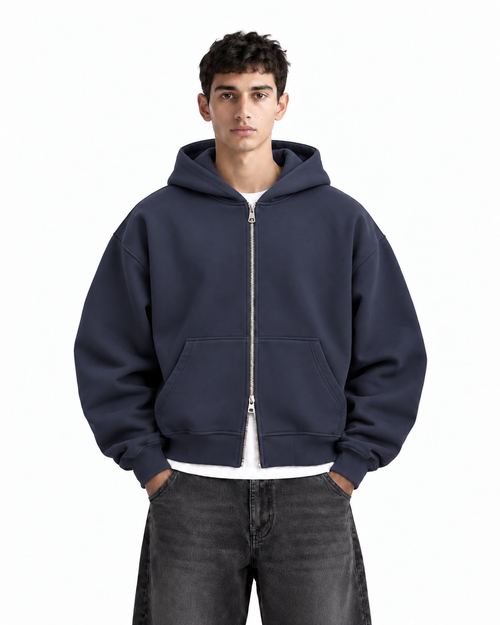 Boxy Oversized Zip-Up Hoodie in Dark Navy