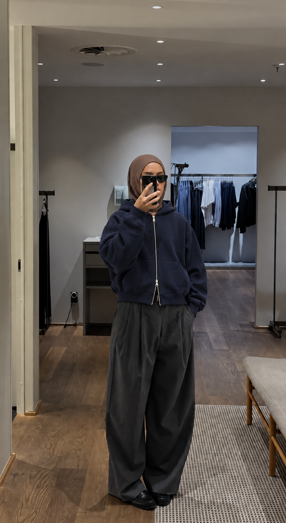 Boxy Oversized Zip-Up Hoodie in Dark Navy