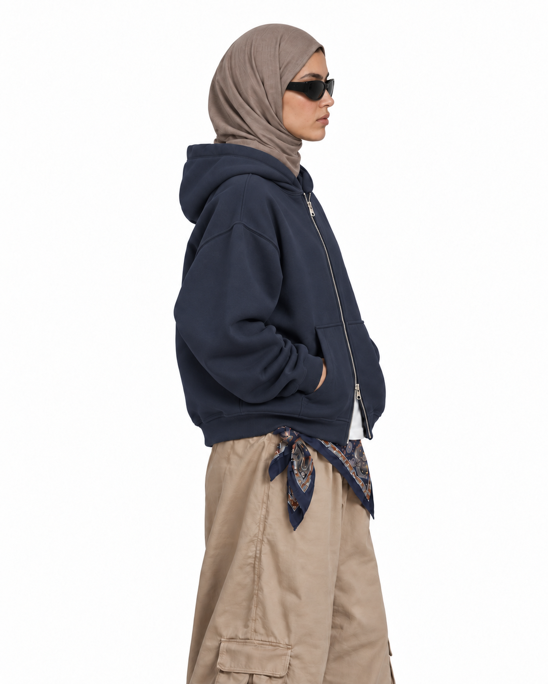 Boxy Oversized Zip-Up Hoodie in Dark Navy