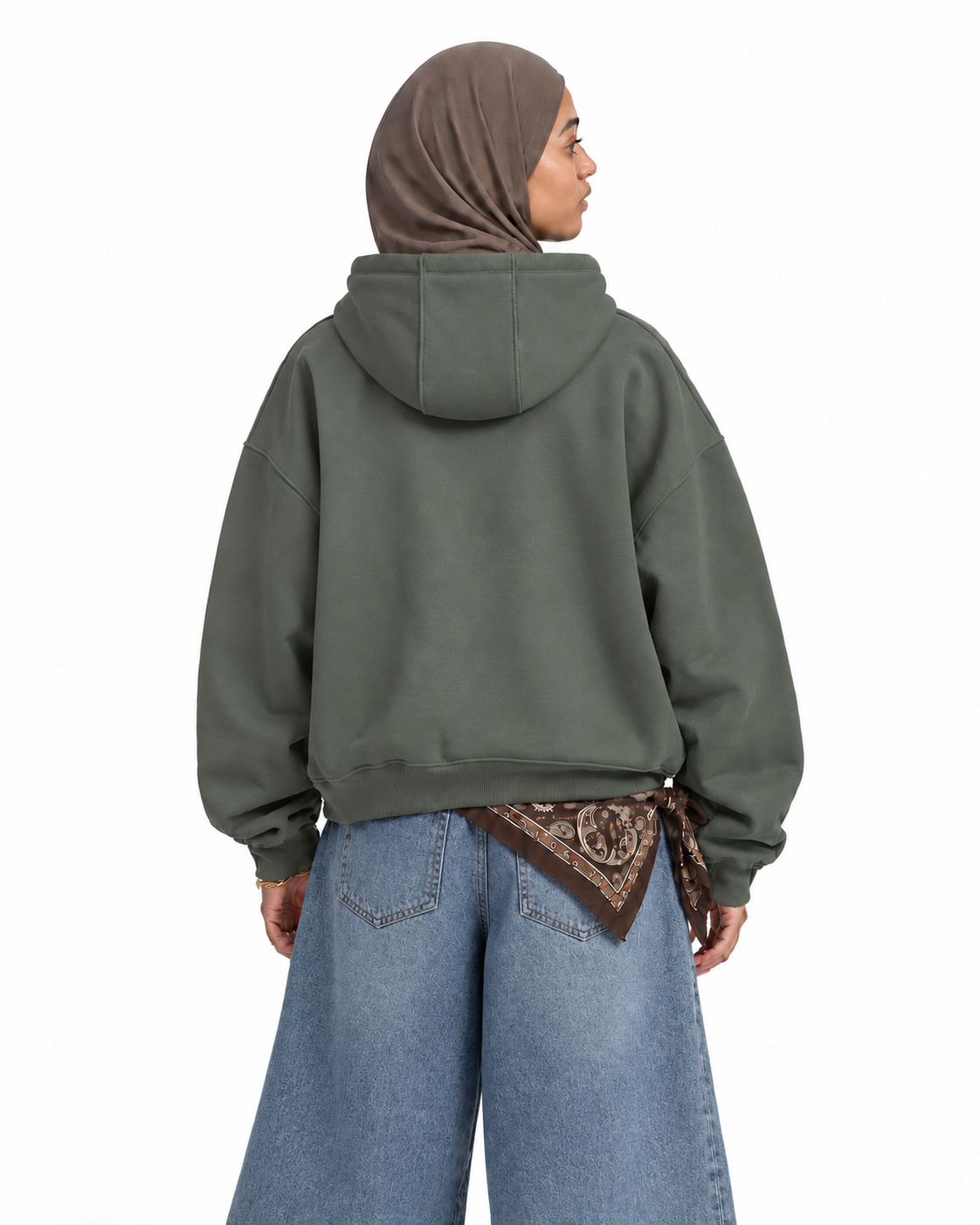 Boxy Oversized Zip-Up Hoodie in Muted Olive