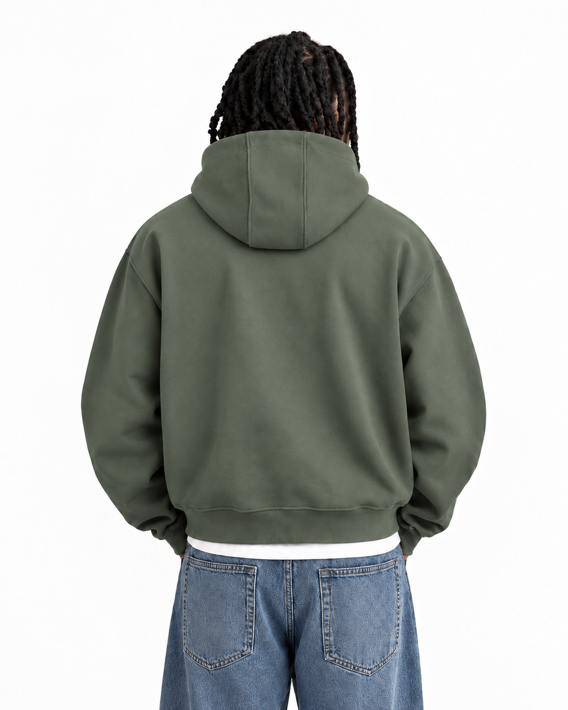 Boxy Oversized Zip-Up Hoodie in Muted Olive