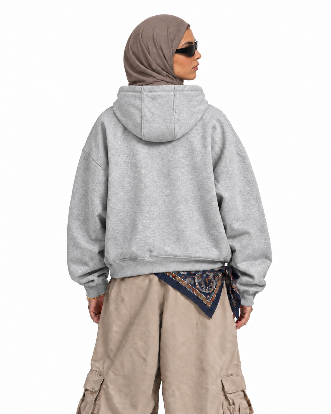 Boxy Oversized Zip-Up Hoodie in Light Gray