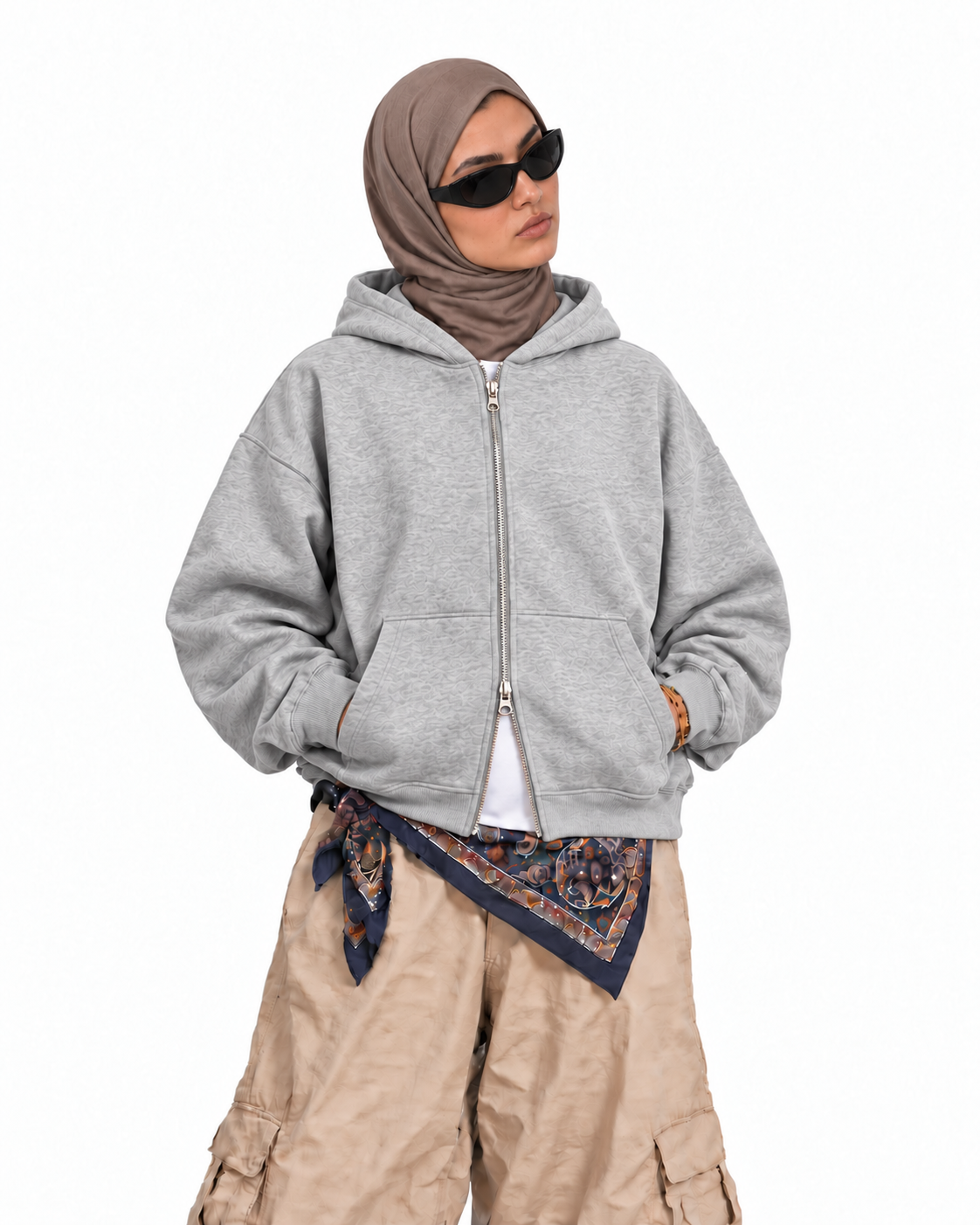 Boxy Oversized Zip-Up Hoodie in Light Gray