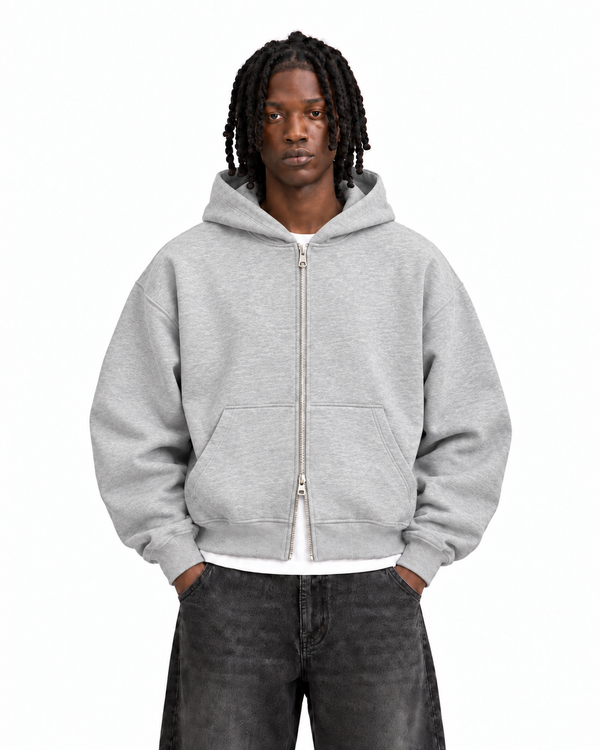 Boxy Oversized Zip-Up Hoodie in Light Gray