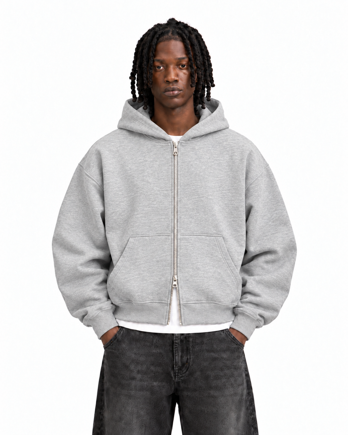 Boxy Oversized Zip-Up Hoodie in Light Gray