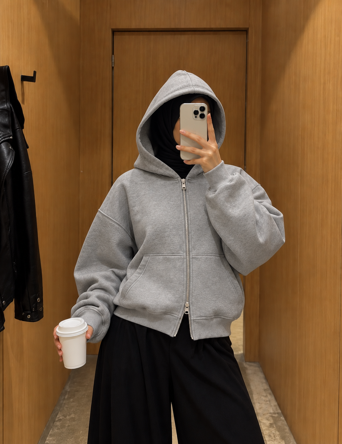 Boxy Oversized Zip-Up Hoodie in Light Gray
