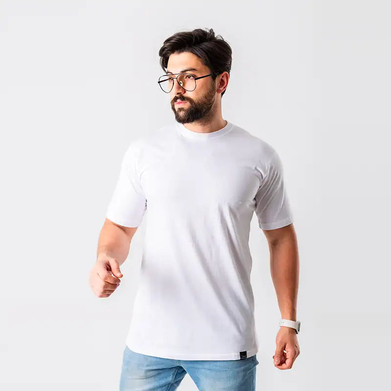 تي شيرت قطني أبيض كلاسيكي