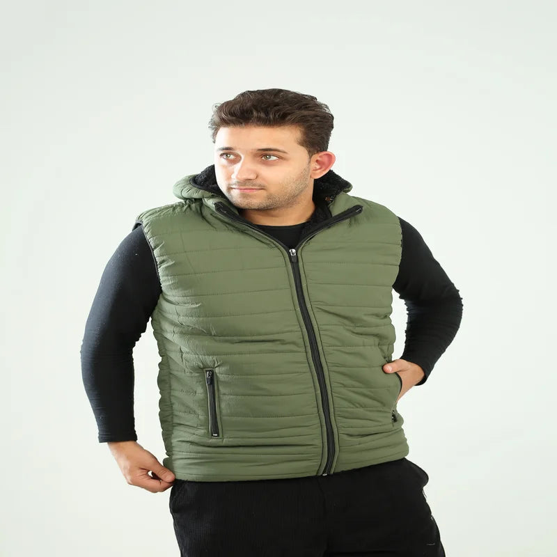 Olive Green Fur Vest for Men Winter Warmth & Stylish Design