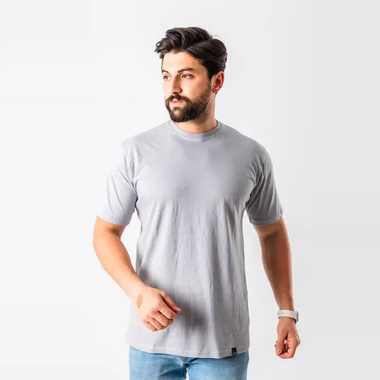 تي شيرت كلاسيكي من القطن باللون الرمادي الفاتح