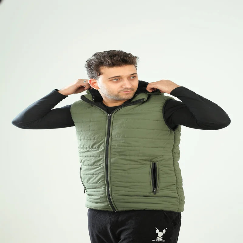 Olive Green Fur Vest for Men Winter Warmth & Stylish Design